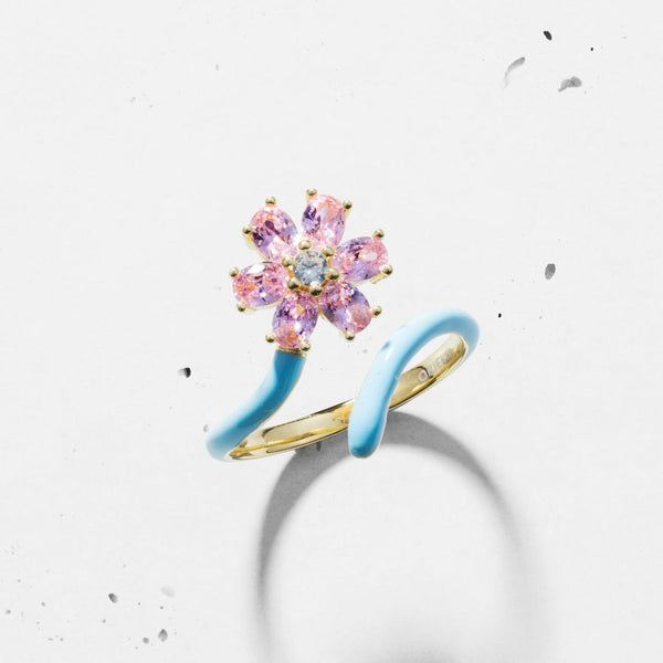 Enamel Flower Open Ring