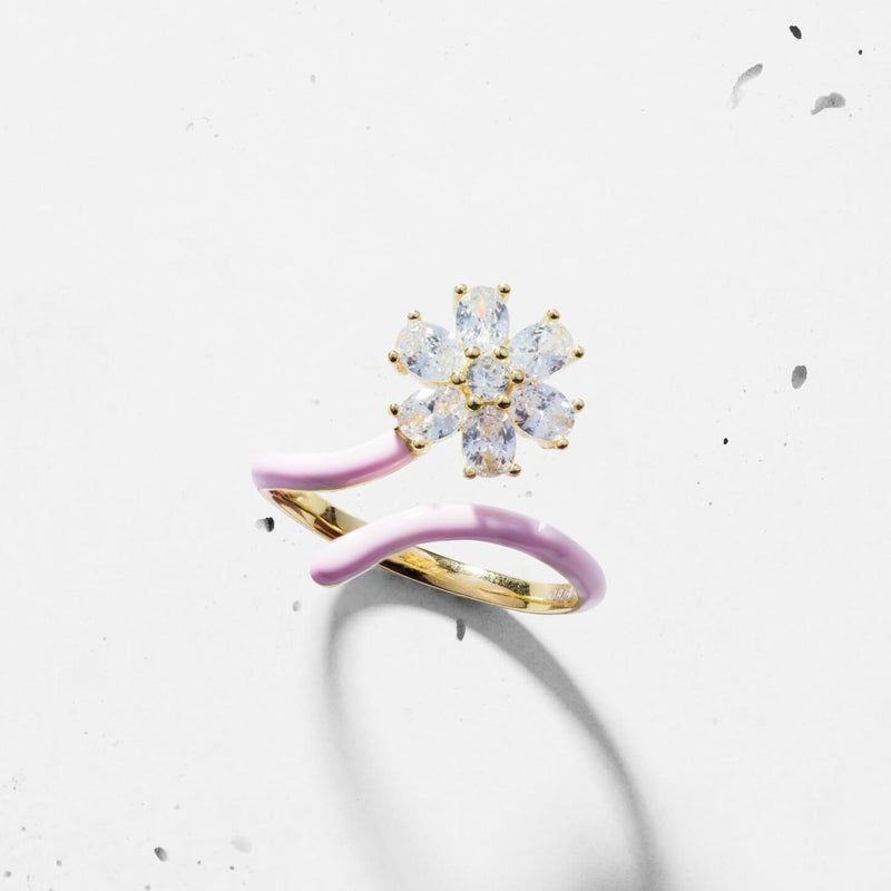 Enamel Flower Open Ring