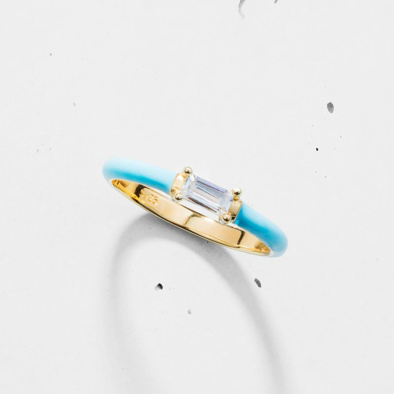 Enamel Side Baguette Ring