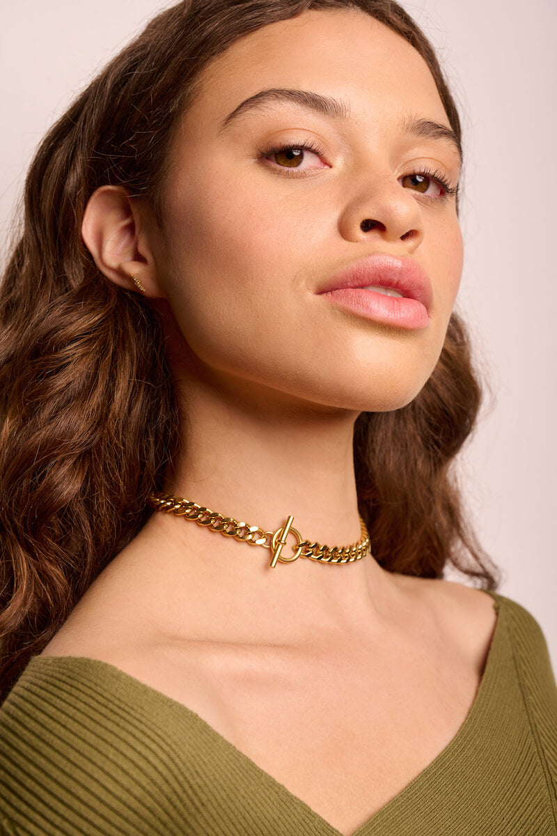 Curb Chain T Bar Choker Necklace