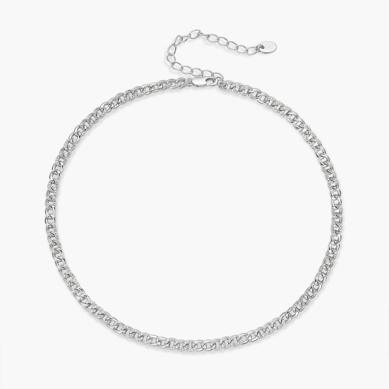 Half Pave Mini Curb Chain Necklace